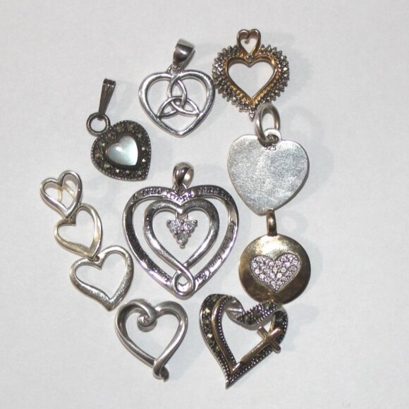 Bundle of 9 Sterling Silver Heart Pendants - Picture 1 of 2